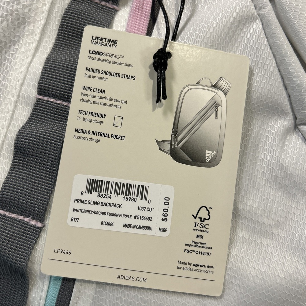 Adidas Prime Sling Backpack White Grey Orchid Fusion Purple Bag 5156602 - Picture 3 of 8